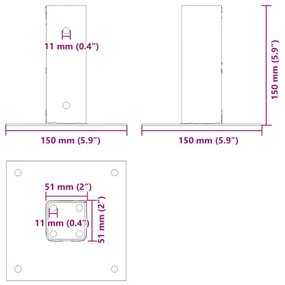 Podstavce Pod Sloupky Čtvercové 4 Ks Antracit 51X51 Mm