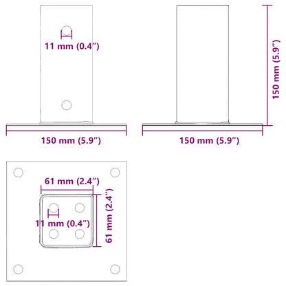 Podstavce Pod Sloupky Čtvercové 4 Ks Antracit 61X61 Mm