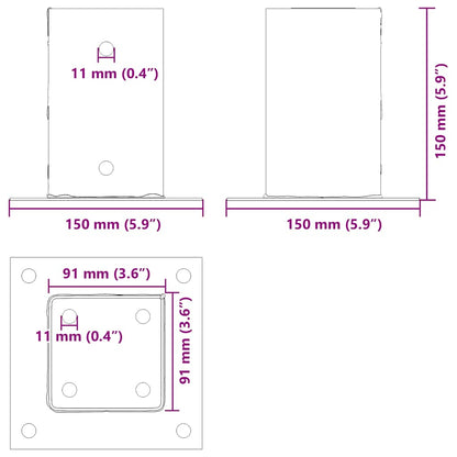 Podstavce Pod Sloupky Čtvercové 4 Ks Antracit 91X91 Mm