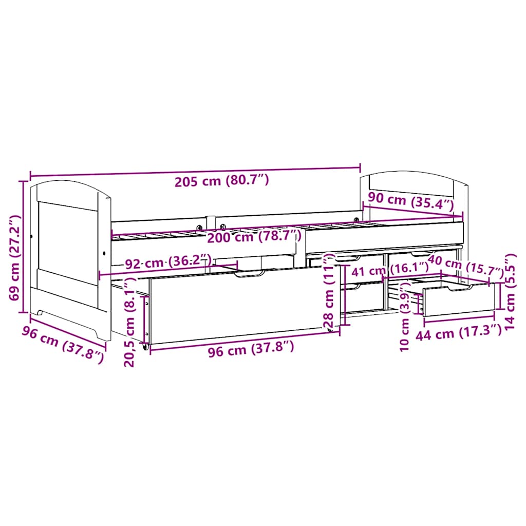 Válenda Se 5 Zásuvkami Bez Matrace Irun 90X200 Cm