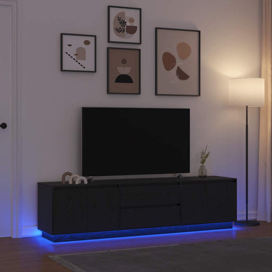 Tv Skříňka S Led Osvětlením Černý Dub 193,5X41X50 Cm