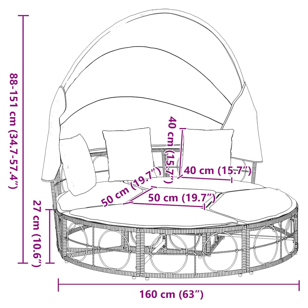 Zahradní Pohovka Se Střechou A Poduškami Černá Polyratan