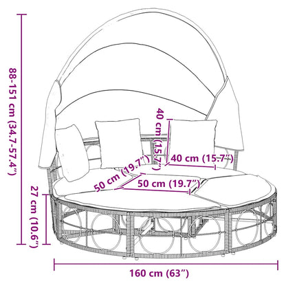 Zahradní Pohovka Se Střechou A Poduškami Černá Polyratan