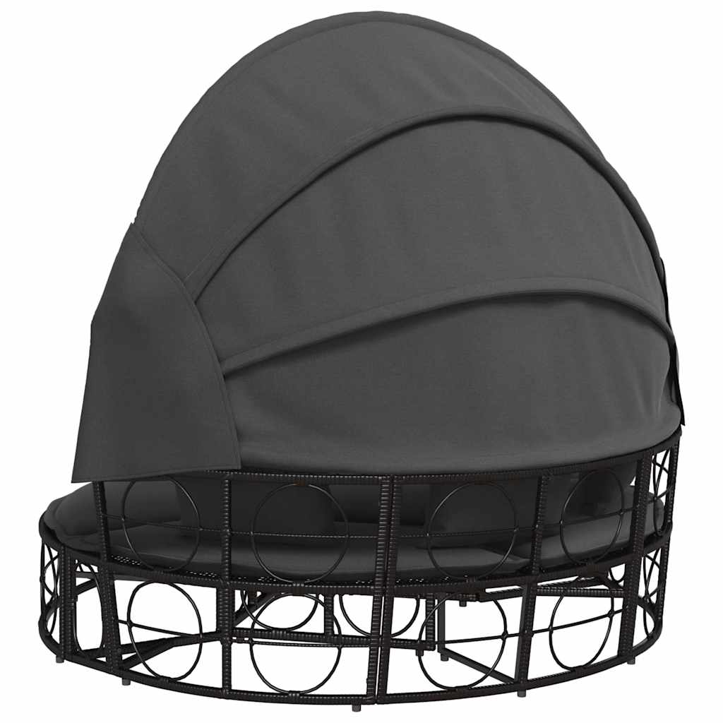 Zahradní Pohovka Se Střechou A Poduškami Černá Polyratan