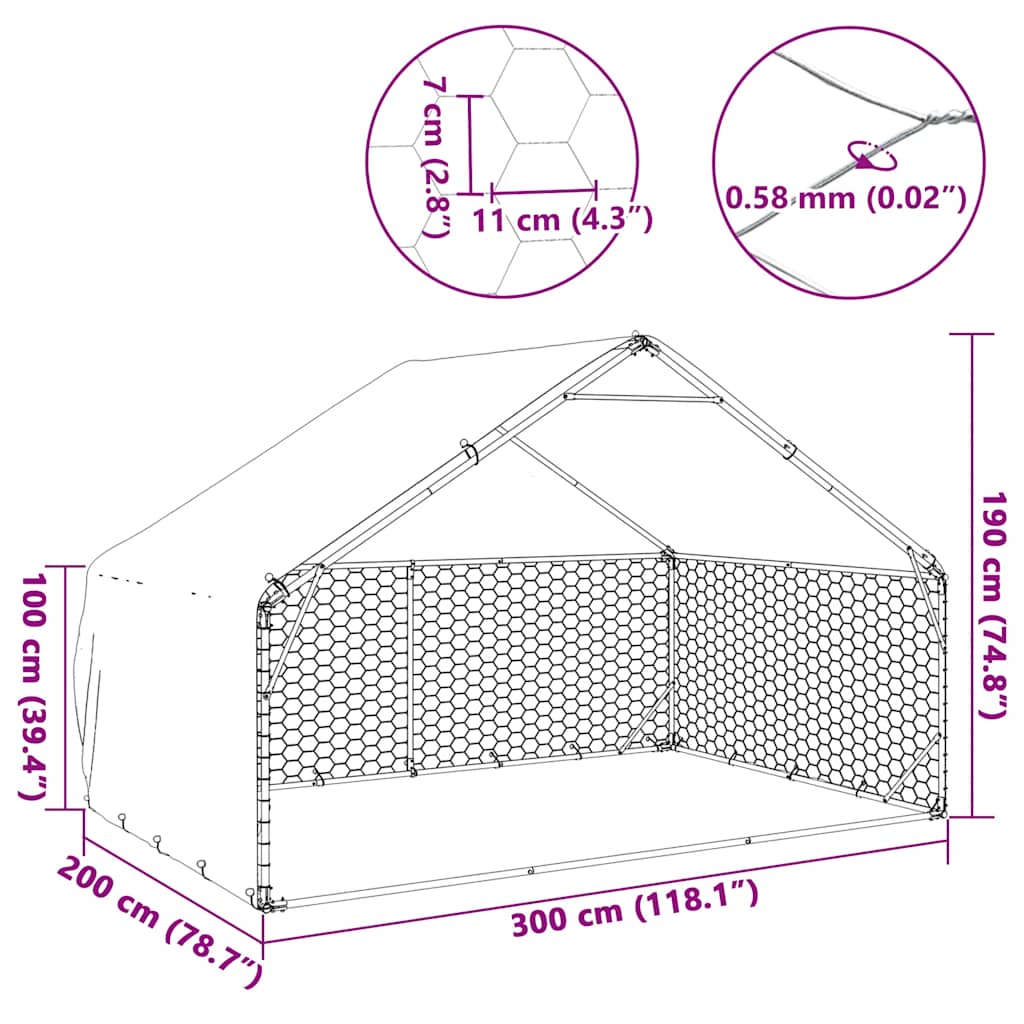 Venkovní Psí Kotec S Krytem 3X2X1,9 M Pozinkovaná Ocel