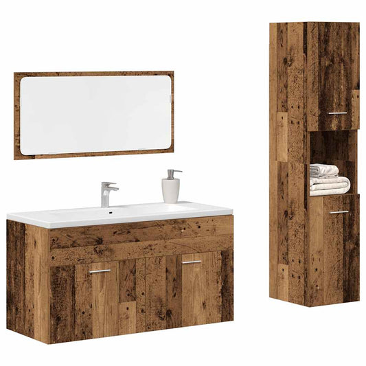 3Dílná Koupelnová Sestava Old Wood Kompozitní Dřevo Staré Dřevo