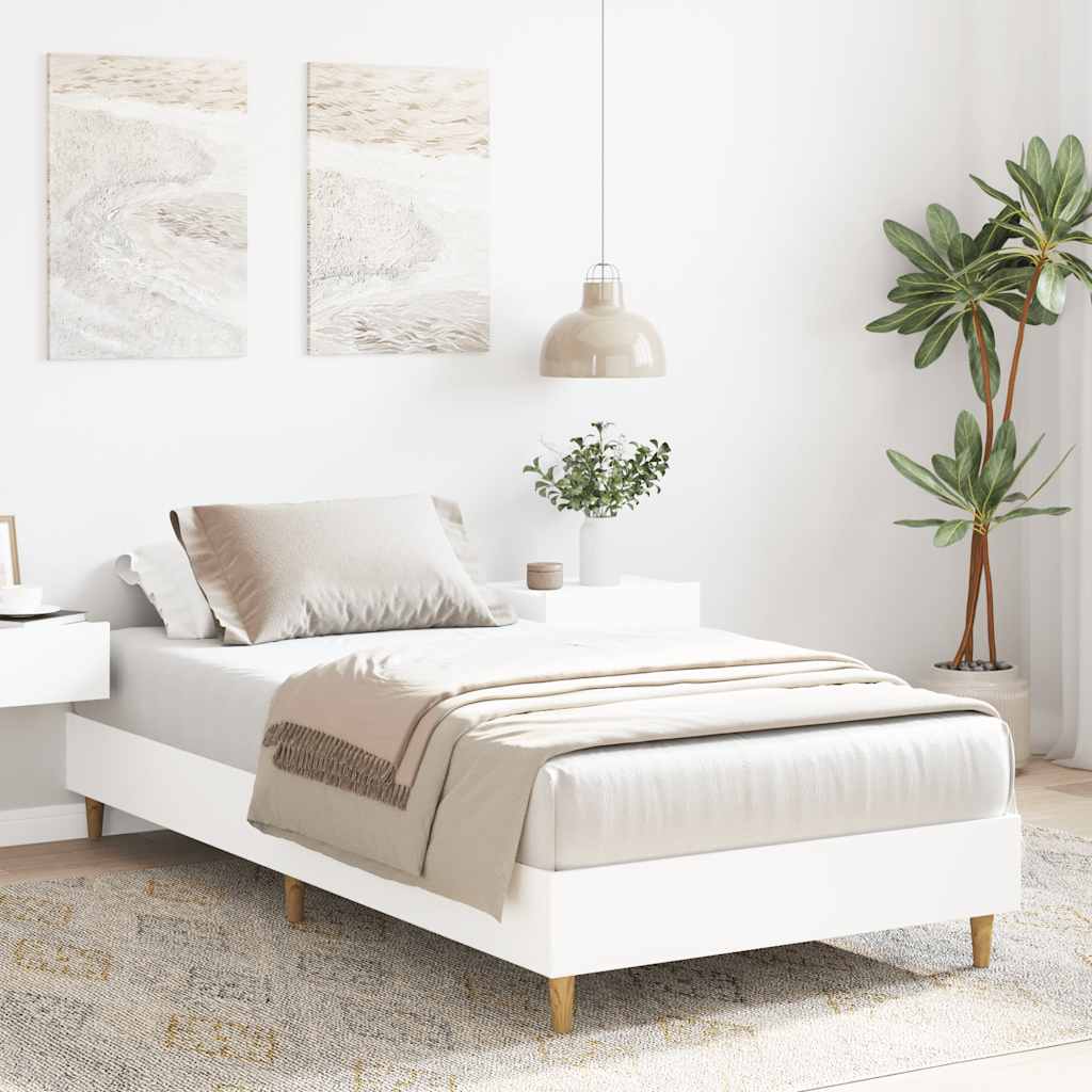 Rám Postele Bez Matrace Bílý 100X200 Cm Dřevěné Konstrukce