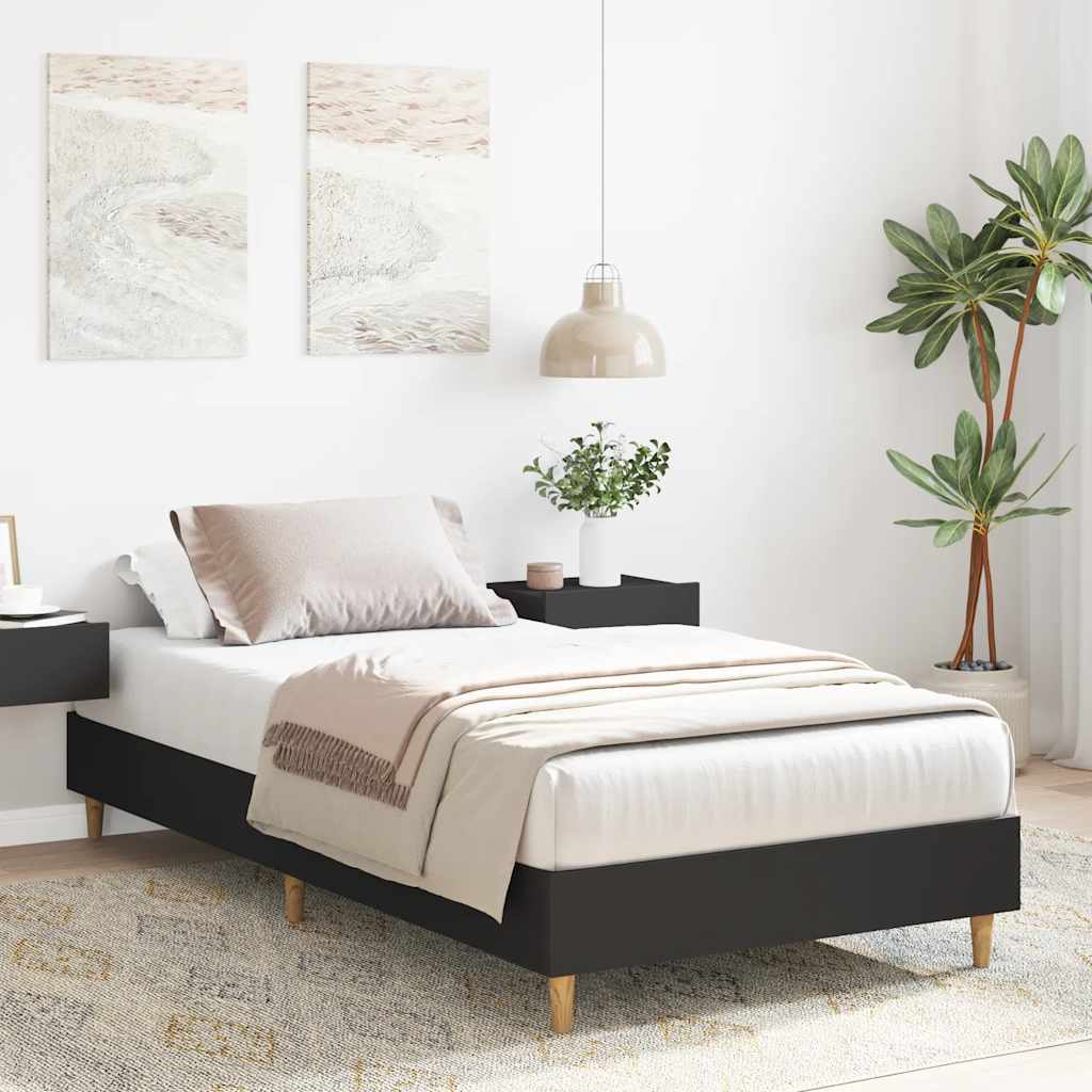 Rám Postele Bez Matrace Černý 90X200 Cm Dřevěné Konstrukce