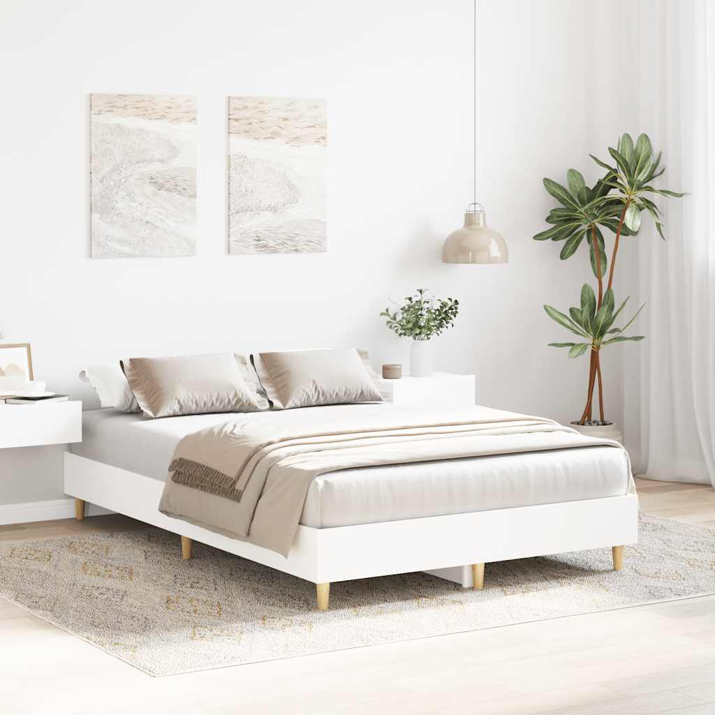 Rám Postele Bez Matrace Bílý 140X190 Cm Dřevěné Konstrukce
