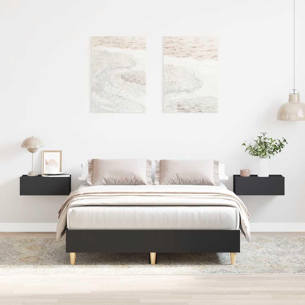 Rám Postele Bez Matrace Černý 140X190 Cm Dřevěné Konstrukce