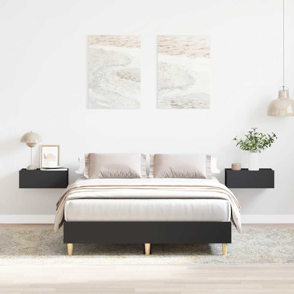 Rám Postele Bez Matrace Černý 135X190 Cm Dřevěné Konstrukce