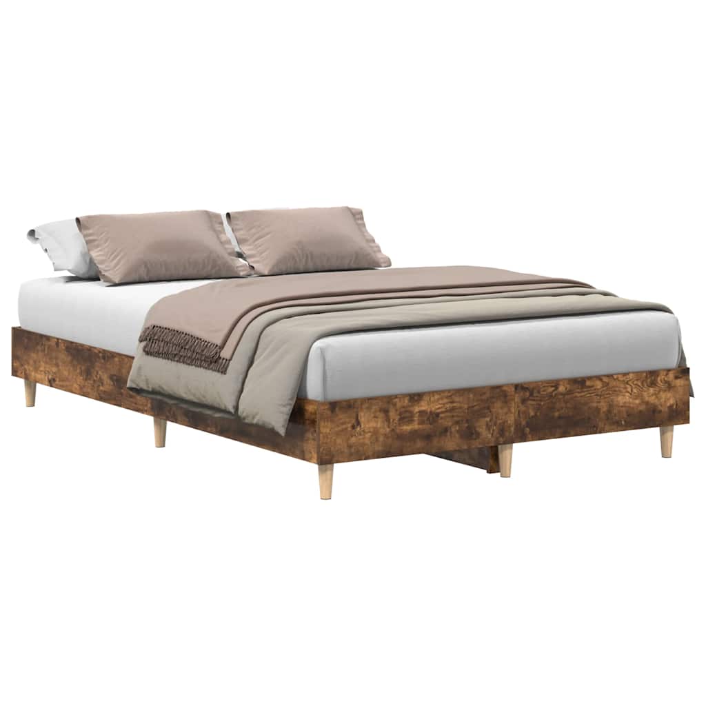 Rám Postele Bez Matrace Kouřový Dub 135X190 Cm Kompozitní Dřevo