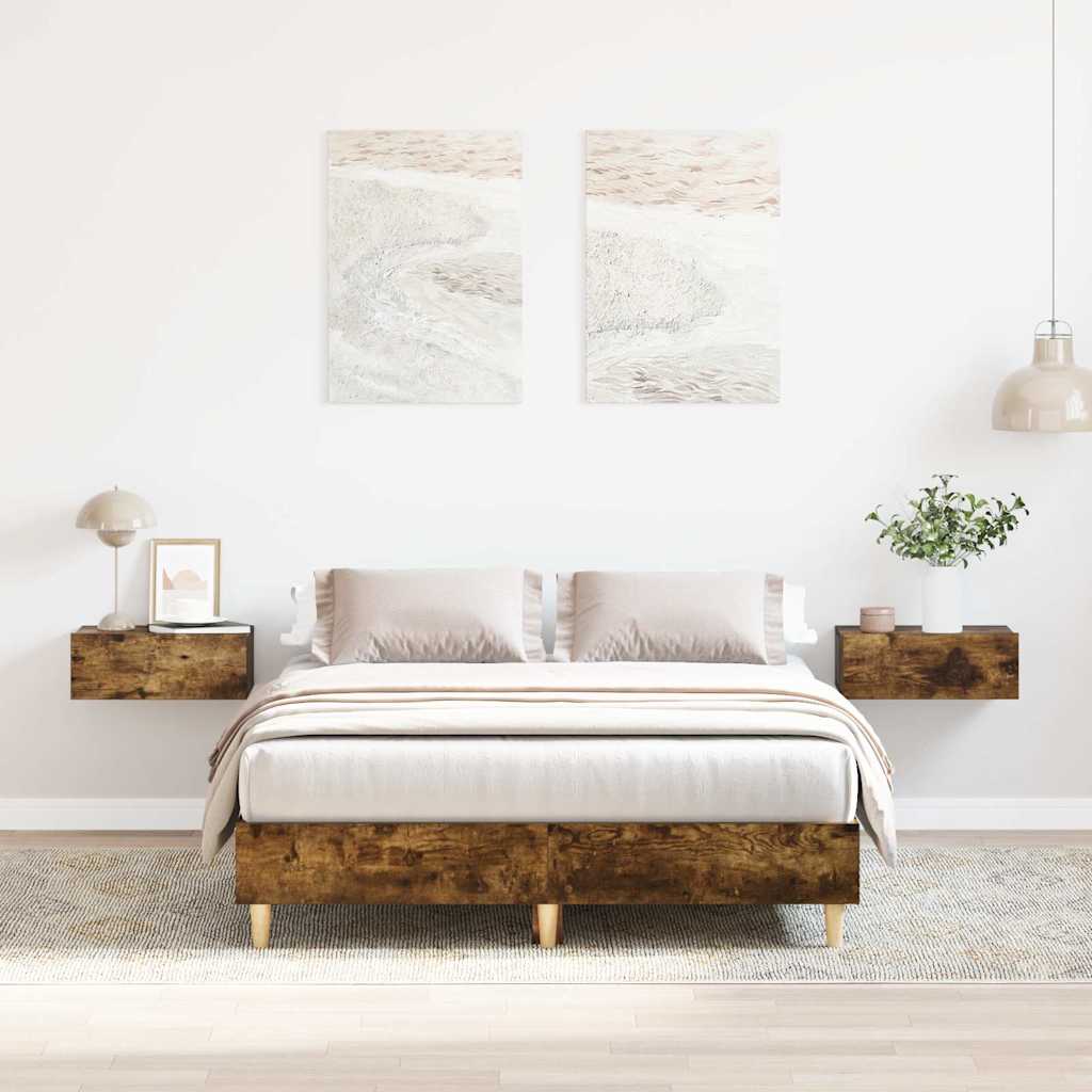 Rám Postele Bez Matrace Kouřový Dub 135X190 Cm Kompozitní Dřevo