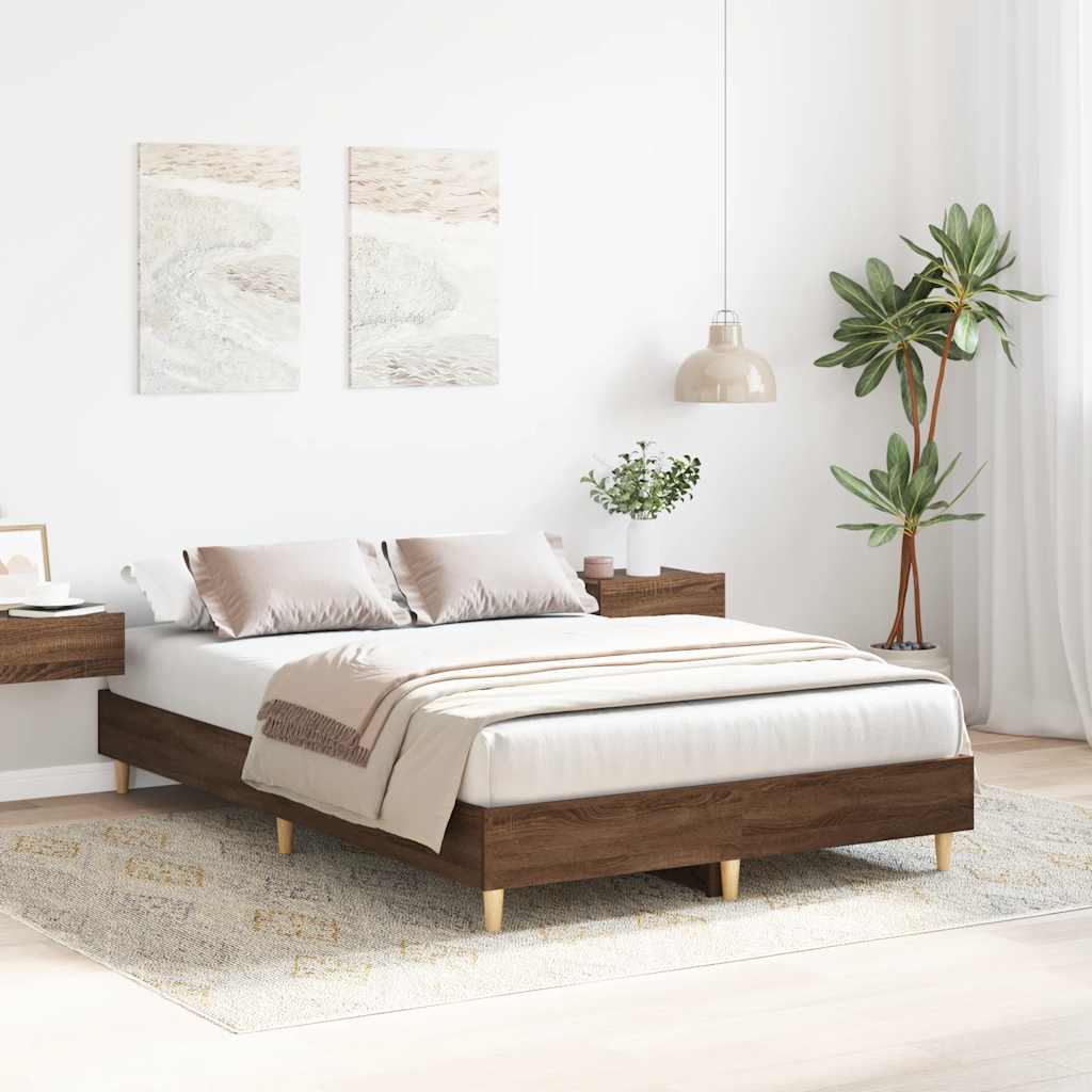 Rám Postele Bez Matrace Hnědý Dub 135X190 Cm Kompozitní Dřevo