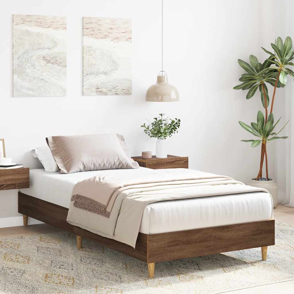 Rám Postele Bez Matrace Dub Hnědý 90X190 Cm Dřevěné Konstrukce