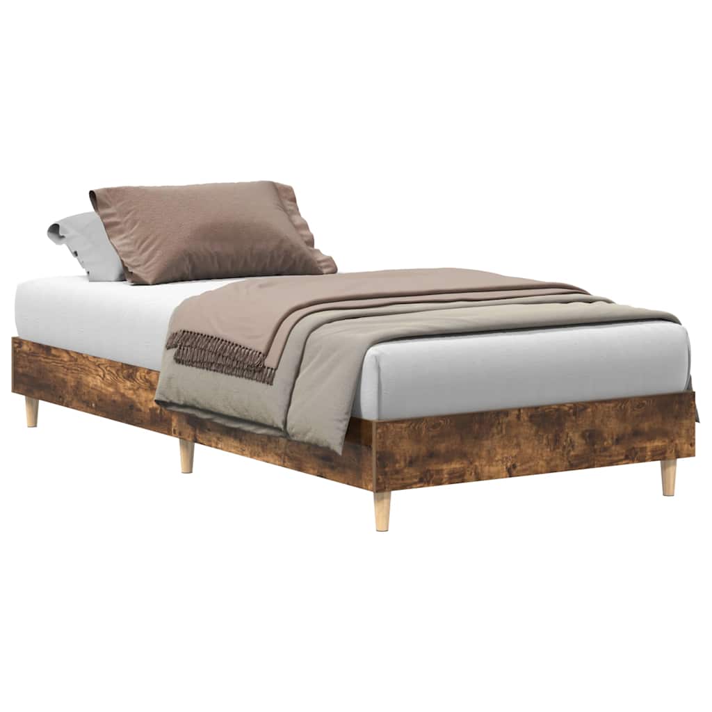 Rám Postele Bez Matrace Kouřový Dub 75X190Cm Dřevěné Konstrukce