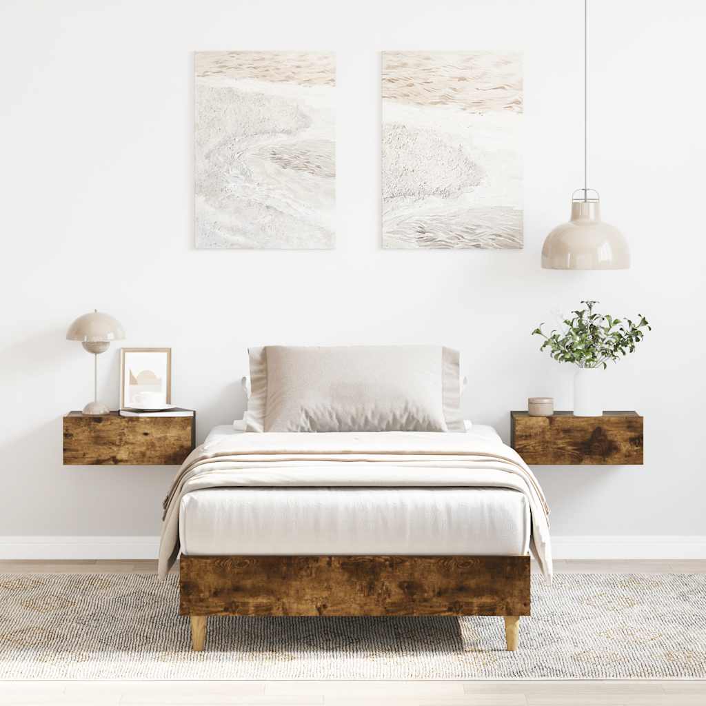 Rám Postele Bez Matrace Kouřový Dub 75X190Cm Dřevěné Konstrukce