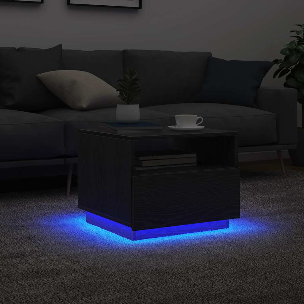 Konferenční Stolek  S Led Světly Dub Černý