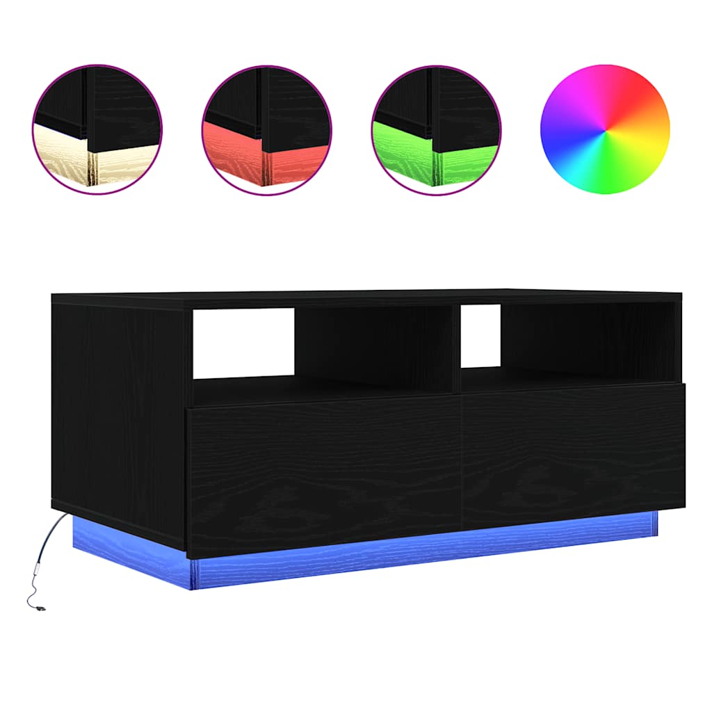 Konferenční Stolek  S Led Světly Dub Černý 90X49X40 Cm