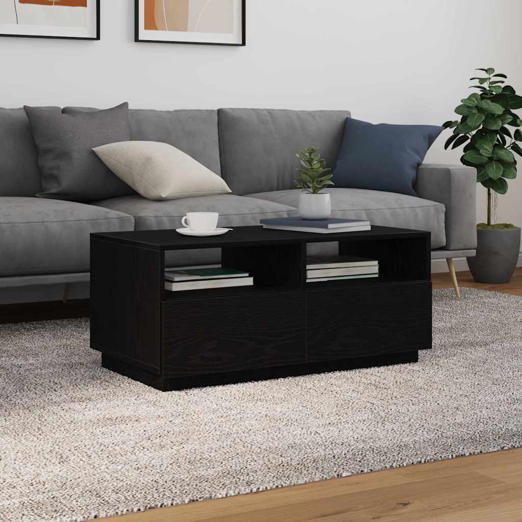 Konferenční Stolek  S Led Světly Dub Černý 90X49X40 Cm
