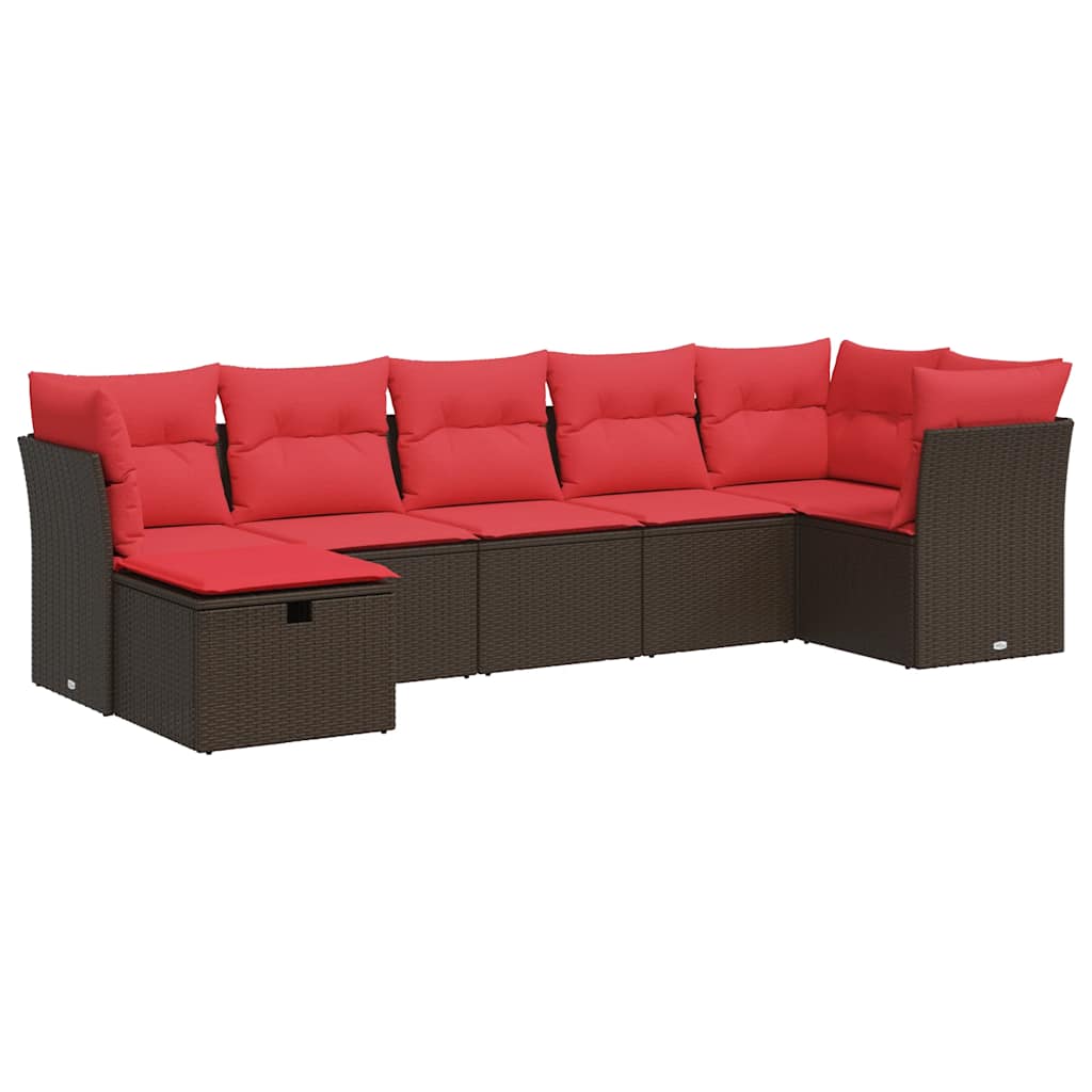 7Dílná Zahradní Sedací Souprava S Poduškami Hnědá Polyratan