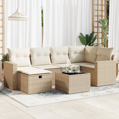 7Dílná Zahradní Sedací Souprava S Poduškami Béžová Polyratan