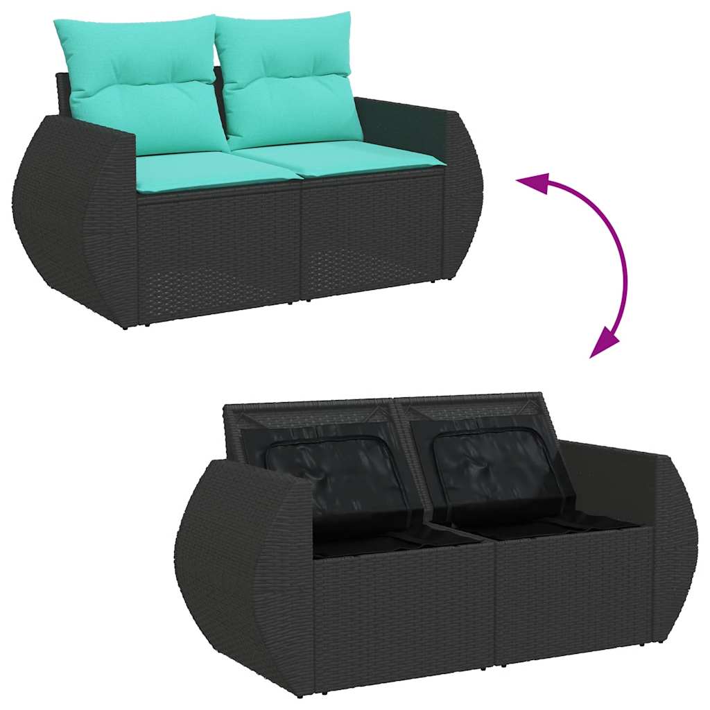 4Dílná Zahradní Sedací Souprava S Poduškami Černá Polyratan