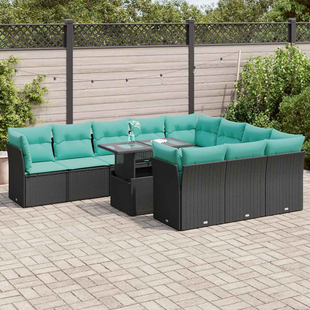 11Dílná Zahradní Sestava S Poduškami Černá Polyratan Akácie