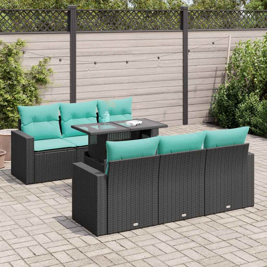 7Dílná Zahradní Sestava S Poduškami Černá Polyratan Akácie