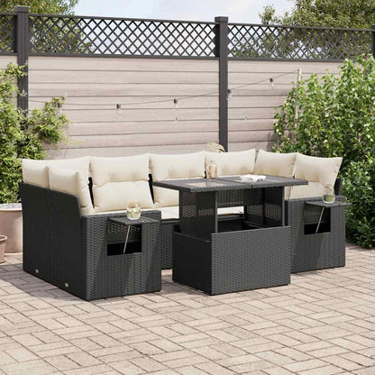 7Dílná Zahradní Sedací Souprava S Poduškami Černá Polyratan