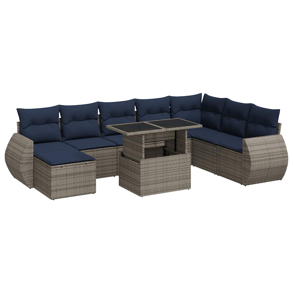 9Dílná Zahradní Sestava S Poduškami Šedá Polyratan Akácie