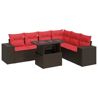 7Dílná Zahradní Sestava S Poduškami Hnědá Polyratan Akácie