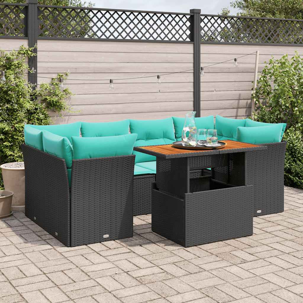 7Dílná Zahradní Sedací Souprava S Poduškami Černá Polyratan