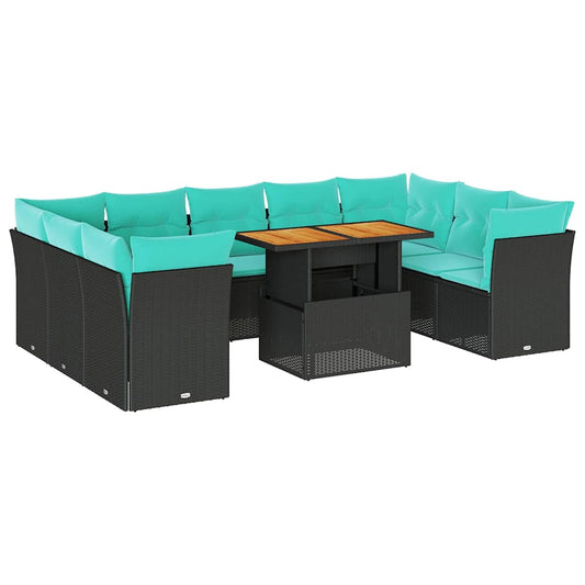 10Dílná Zahradní Sedací Souprava S Poduškami Černá Polyratan