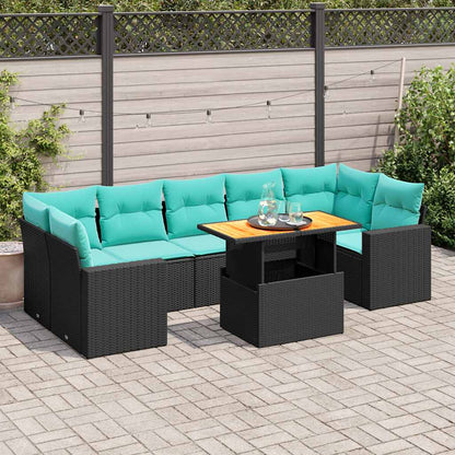 8Dílná Zahradní Sedací Souprava S Poduškami Černá Polyratan