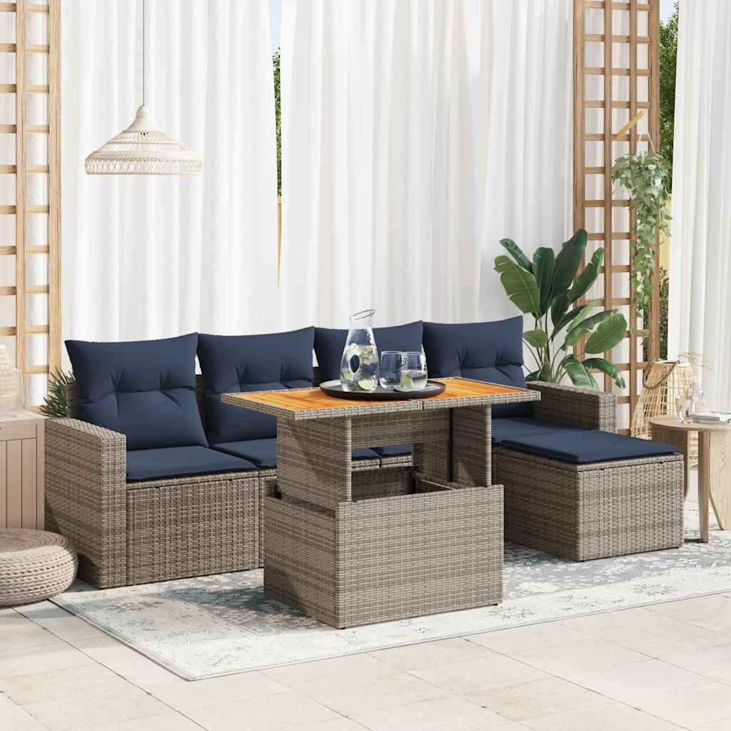 6Dílná Zahradní Sedací Souprava S Poduškami Šedá Polyratan