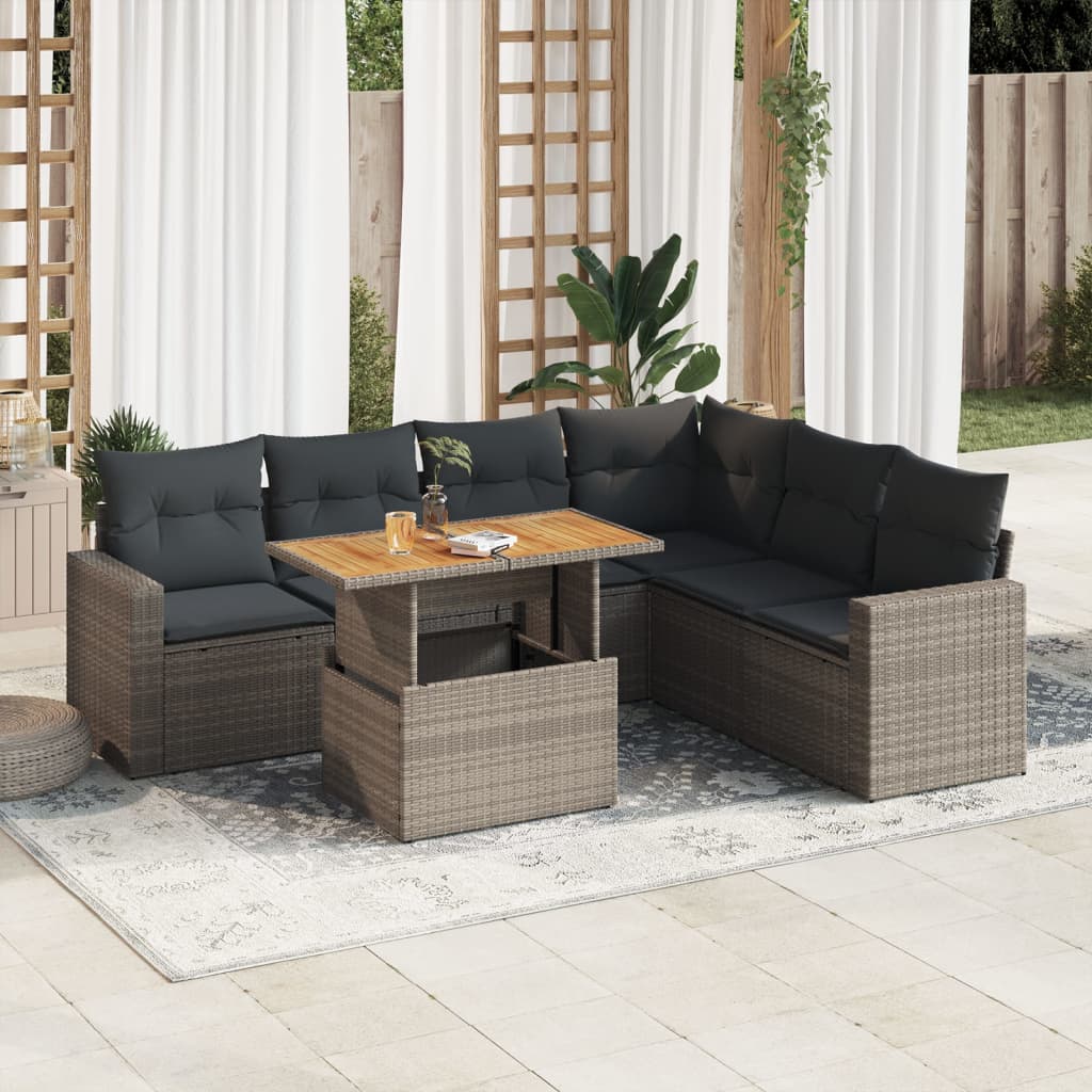 7Dílná Zahradní Sedací Souprava S Poduškami Černá Polyratan