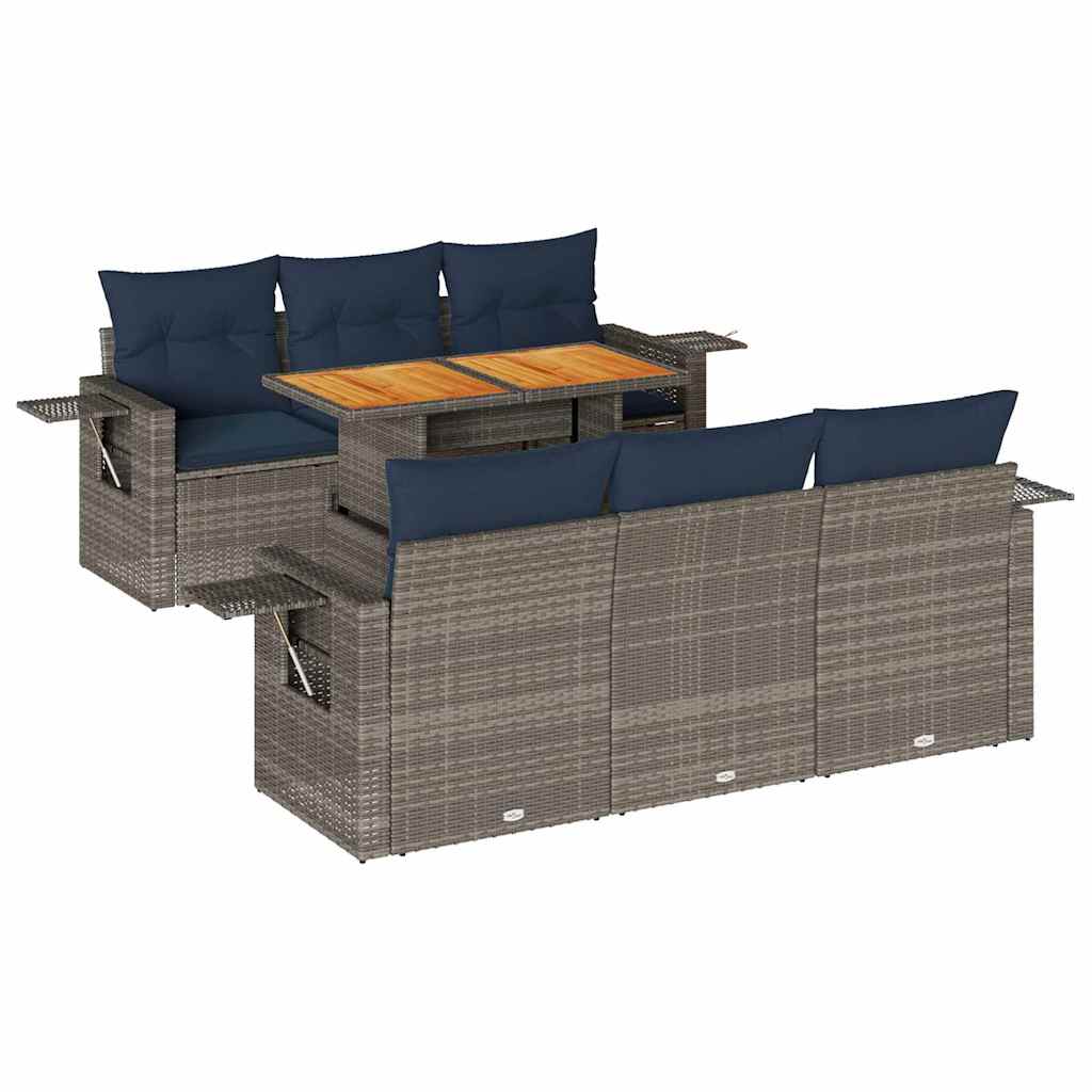 7Dílná Zahradní Sedací Souprava S Poduškami Šedá Polyratan
