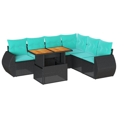 7Dílná Zahradní Sedací Souprava S Poduškami Černá Polyratan