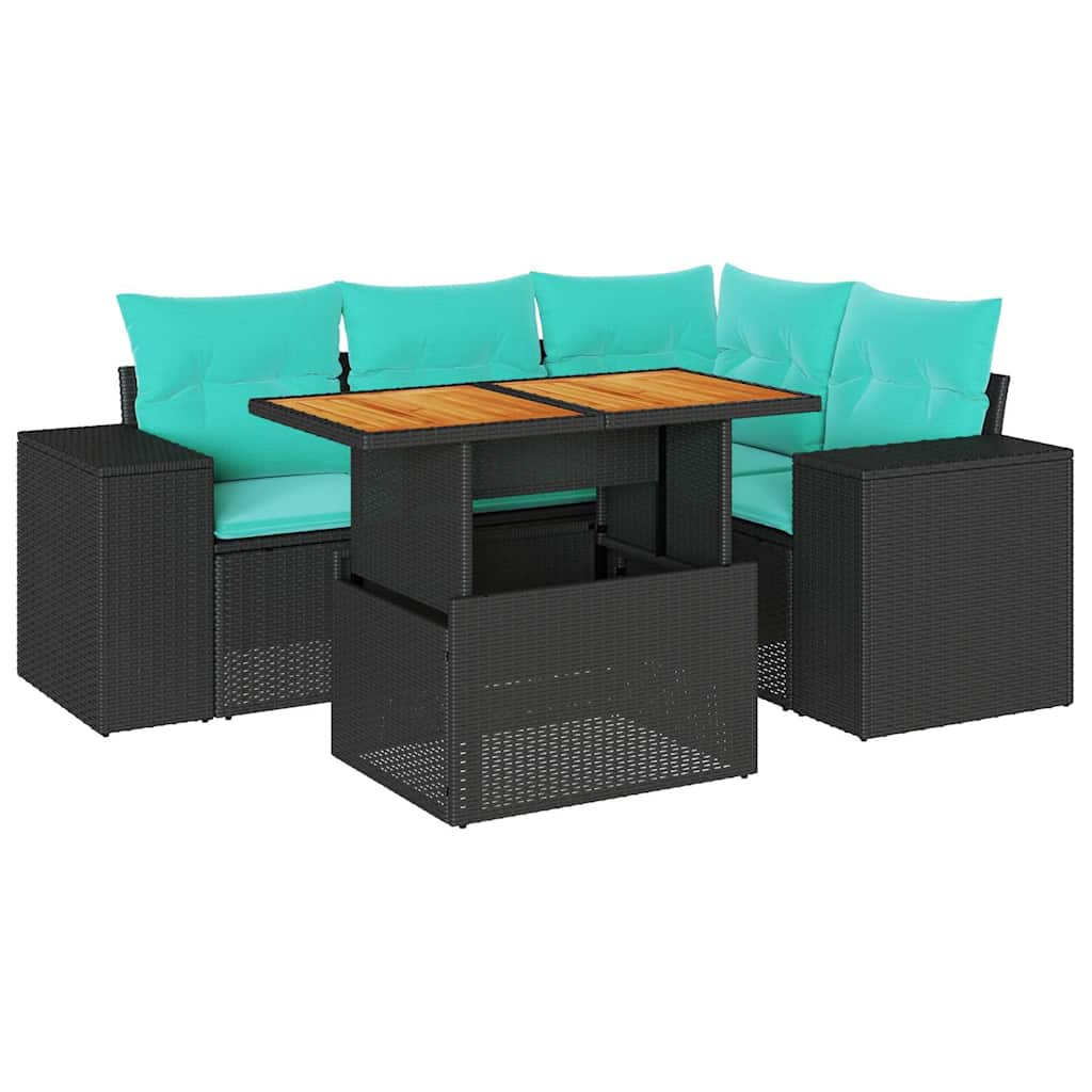 5Dílná Zahradní Sedací Souprava S Poduškami Černá Polyratan
