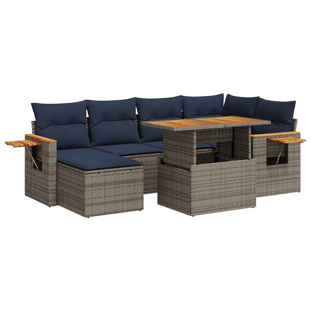 7Dílná Zahradní Sestava S Poduškami Černá Polyratan Akácie