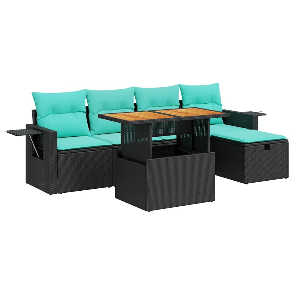 6Dílná Zahradní Sestava S Poduškami Černá Polyratan Akácie