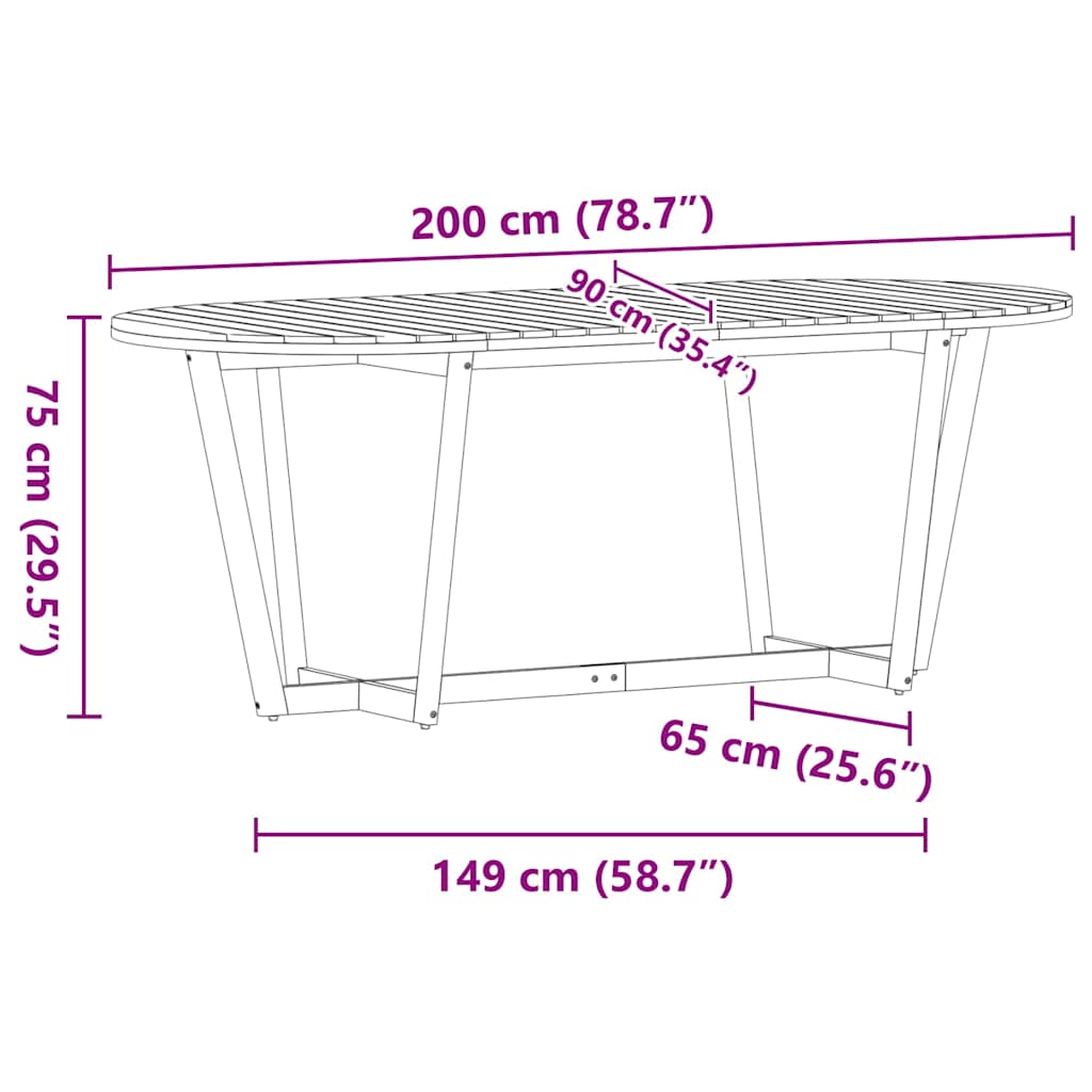 Zahradní Jídelní Stůl Oválný 200 X 90 X 75 Cm Masivní Akácie