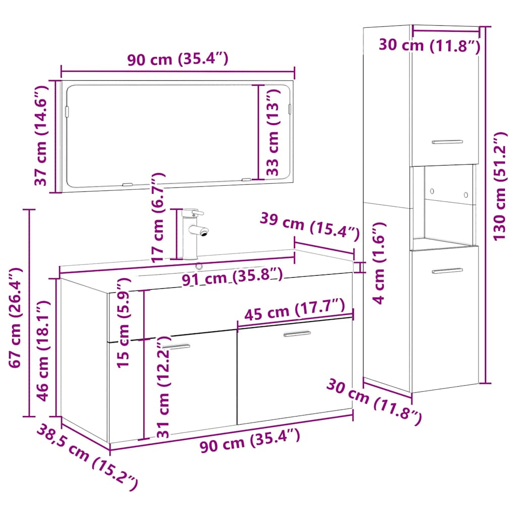 4Dílná Koupelnová Sestava Old Wood Kompozitní Dřevo Staré Dřevo