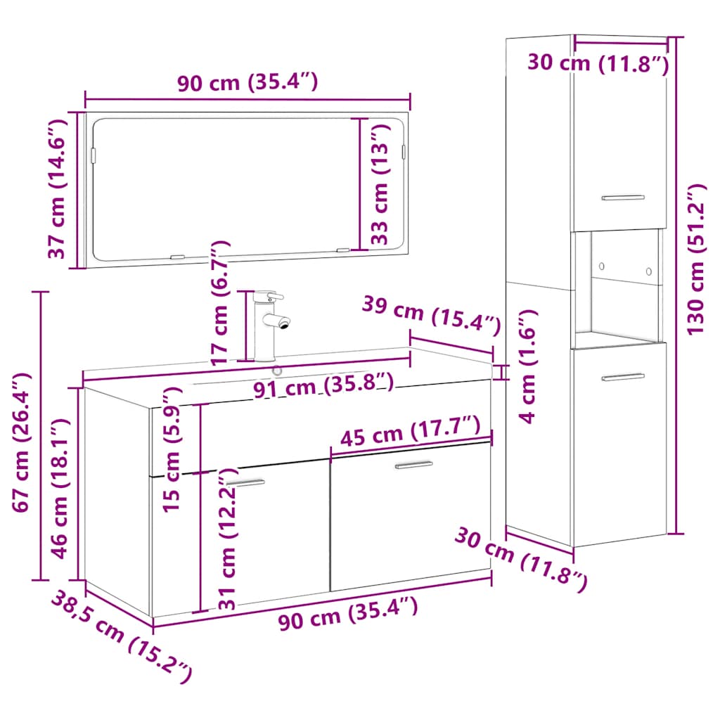 4Dílná Koupelnová Sestava Kompozitní Dřevo Dub Artisan