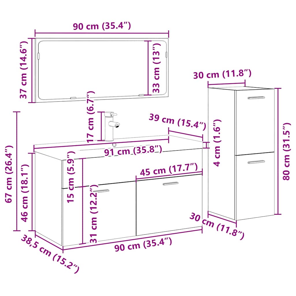 4Dílná Koupelnová Sestava Kompozitní Dřevo Dub Artisan