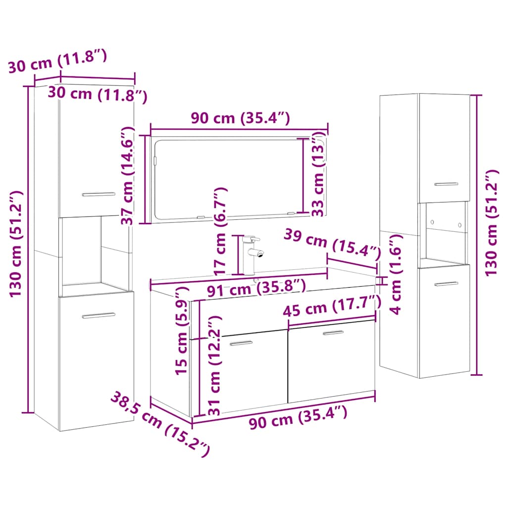 5Dílná Koupelnová Sestava Old Wood Kompozitní Dřevo Staré Dřevo