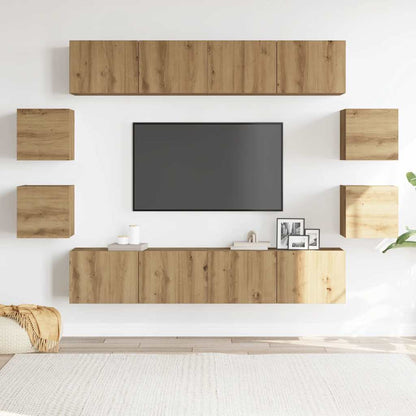 Sada 8 Kusů Nástěnné Tv Skříňka Dub Artisan Kompozitní Dřevo