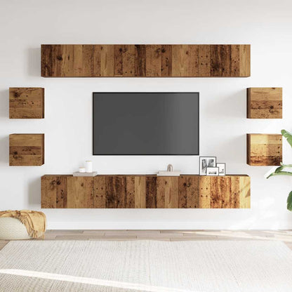 Sada 8 Kusů Nástěnné Tv Skříňka Starého Dřeva Kompozitní Dřevo