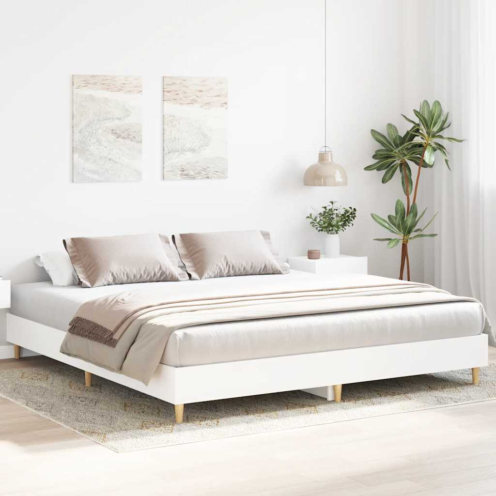 Rám Postele Bez Matrace Bílý 180X200Cm Dřevěné Konstrukce